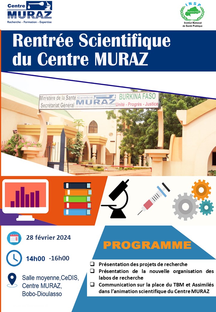 You are currently viewing Le Direction Technique a le plaisir de vous informer que la Rentrée Scientifique du Centre MURAZ se tiendra le mercredi 28 février 2024 dans la moyenne salle du CeDIS sur le site du Centre de 14h00 à 16h00