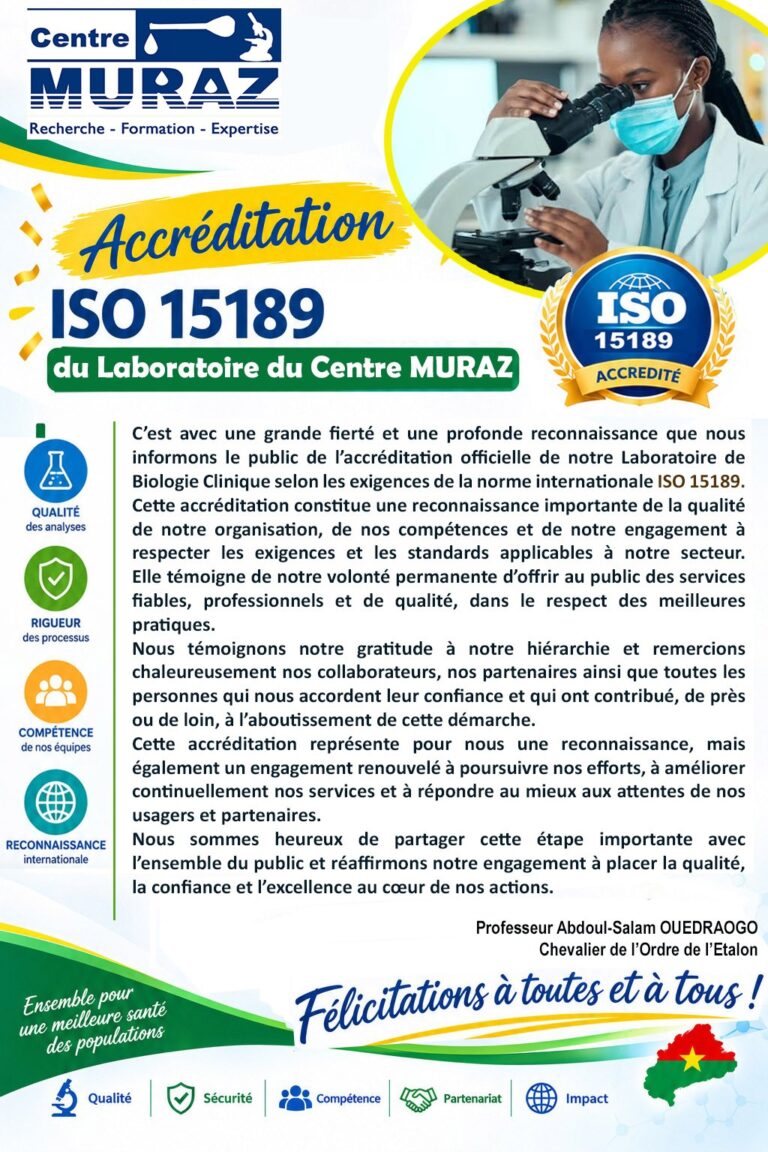 Le Centre MURAZ obtient l’accréditation ISO 15189 pour son laboratoire de biologie clinique